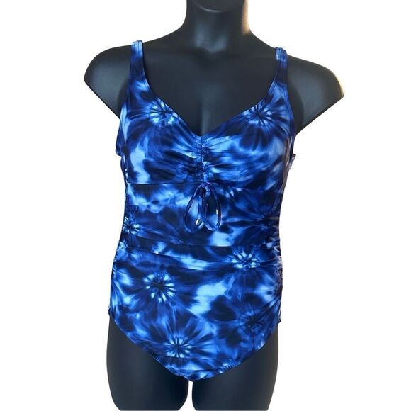 Aqua Green Women's Blue Tie Dye One Piece Swimsuit Size Large - Picture 1 of 5